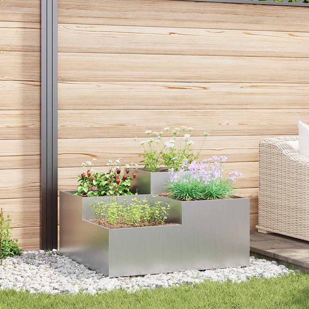 vidaXL Gartenblumentopf Silber 100 x 100 x 48 cm Verzinkter Stahl
