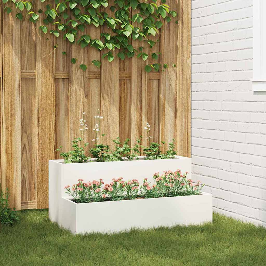 vidaXL Garten-Pflanzgefäß Weiß 100 x 60 x 45 cm Kaltgewalzter Stahl