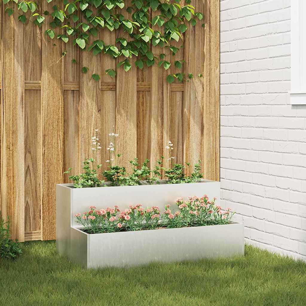 vidaXL Garten-Pflanzgefäß Silber 100 x 60 x 45 cm Edelstahl