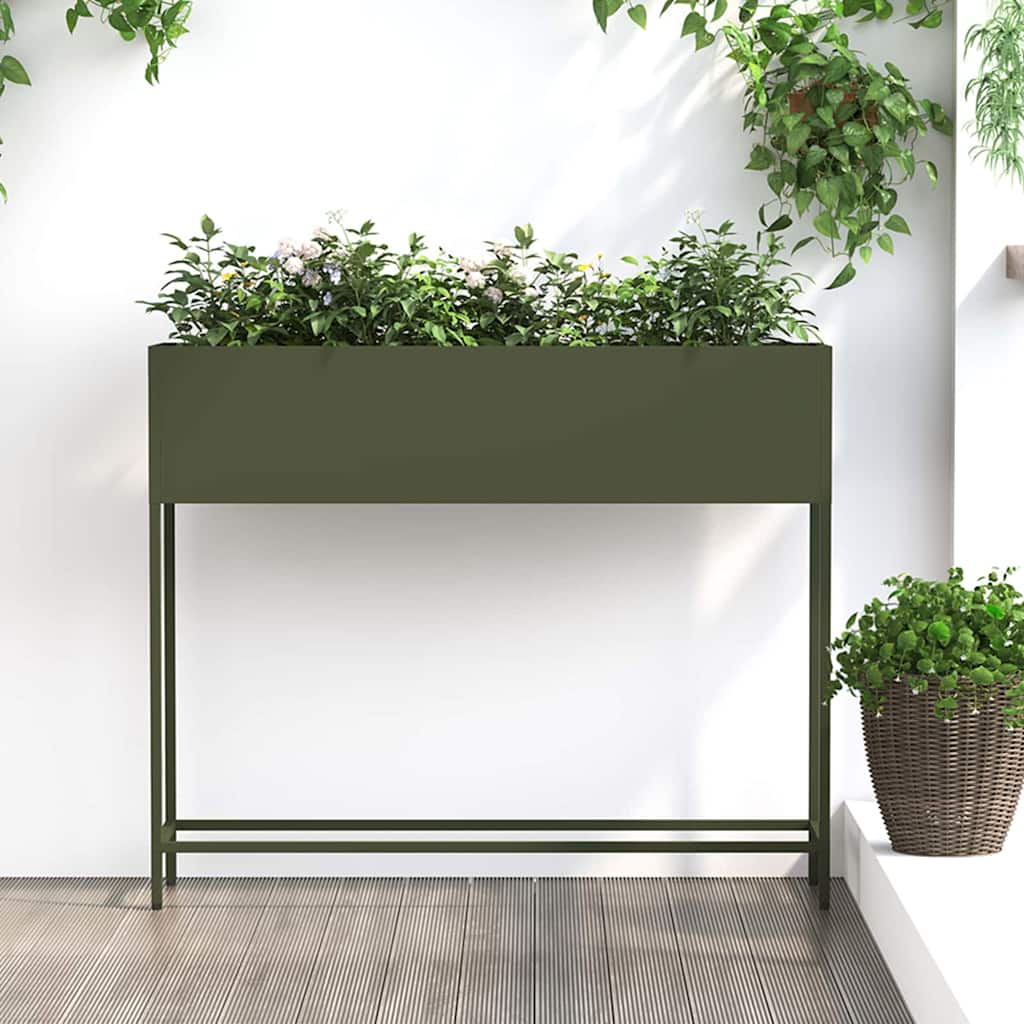 vidaXL Hochbeet Gartenpflanzer Olivgrün 100 x 26 x 82 cm Stahl