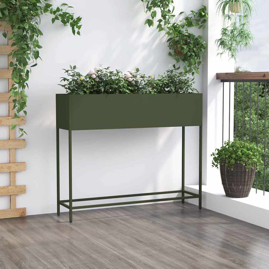 vidaXL Hochbeet Gartenpflanzer Olivgrün 100 x 26 x 82 cm Stahl