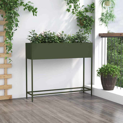 vidaXL Hochbeet Gartenpflanzer Olivgrün 100 x 26 x 82 cm Stahl