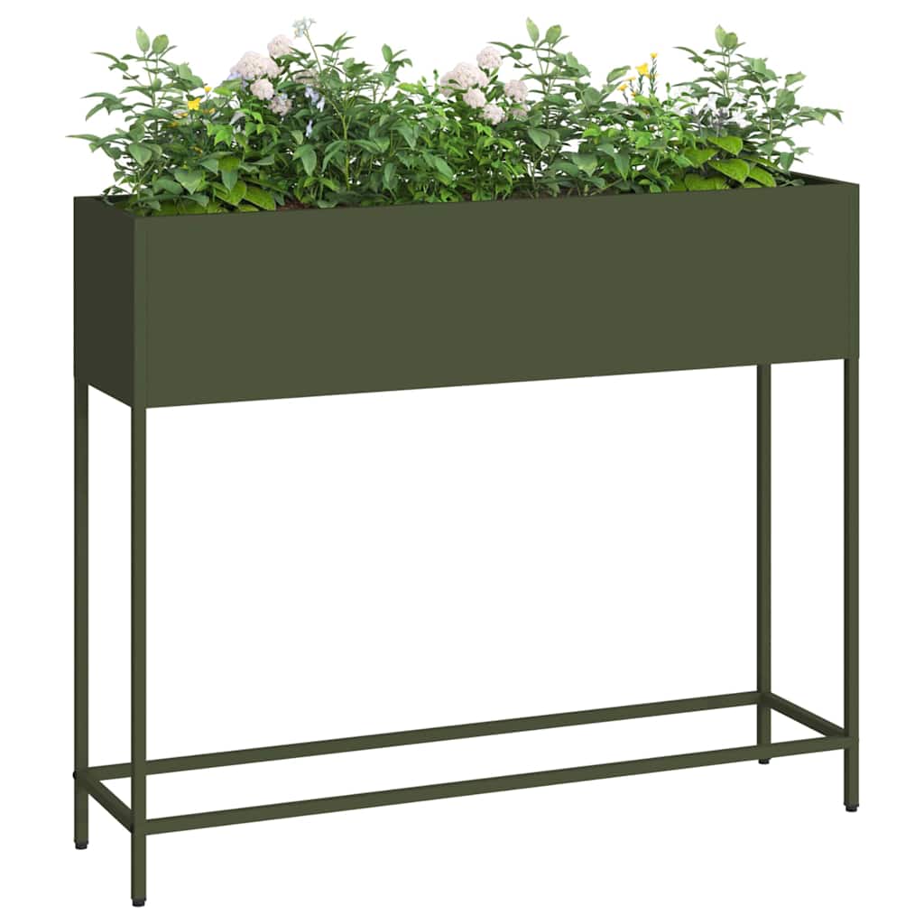 vidaXL Hochbeet Gartenpflanzer Olivgrün 100 x 26 x 82 cm Stahl