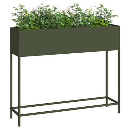 vidaXL Hochbeet Gartenpflanzer Olivgrün 100 x 26 x 82 cm Stahl