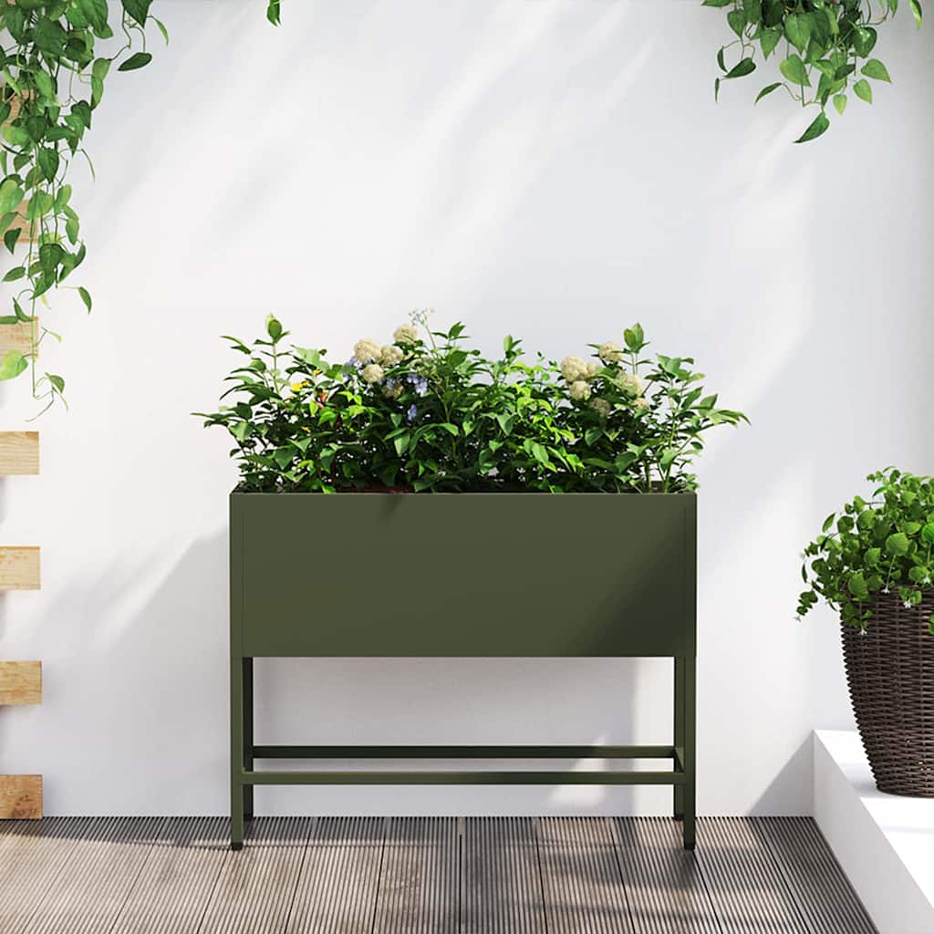 vidaXL Hochbeet Gartenpflanzer Olivgrün 60 x 26 x 45 cm Stahl