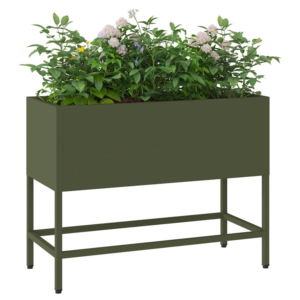 vidaXL Hochbeet Gartenpflanzer Olivgrün 60 x 26 x 45 cm Stahl