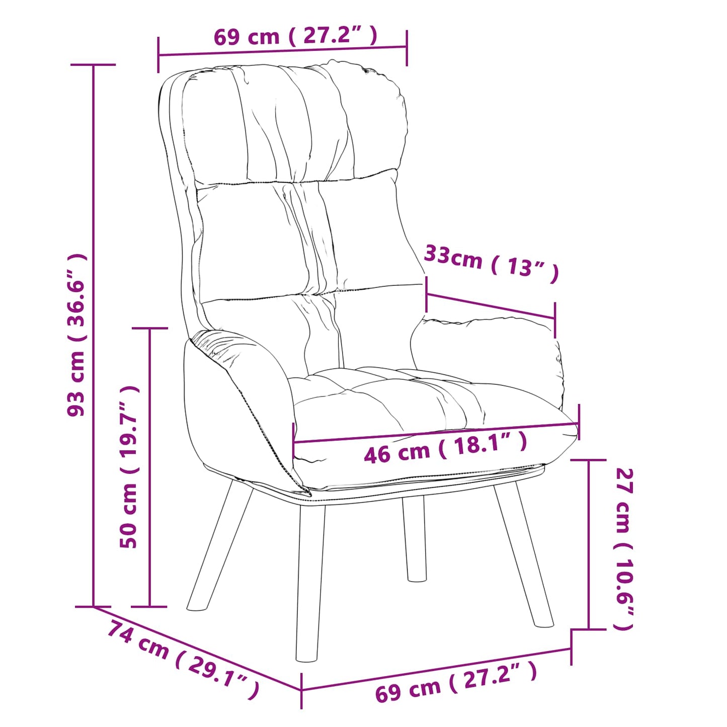 Sessel Schwarz 69 x 74 x 93 cm Kunstleder