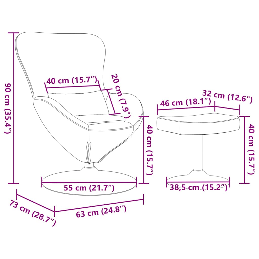 Eierstuhl mit Fußhocker Dunkelgrau Samt