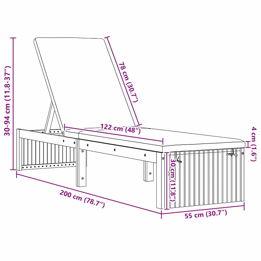 Sonnenliege Öl-Natur 200 x 55 x 94 cm Massivholz Akazie