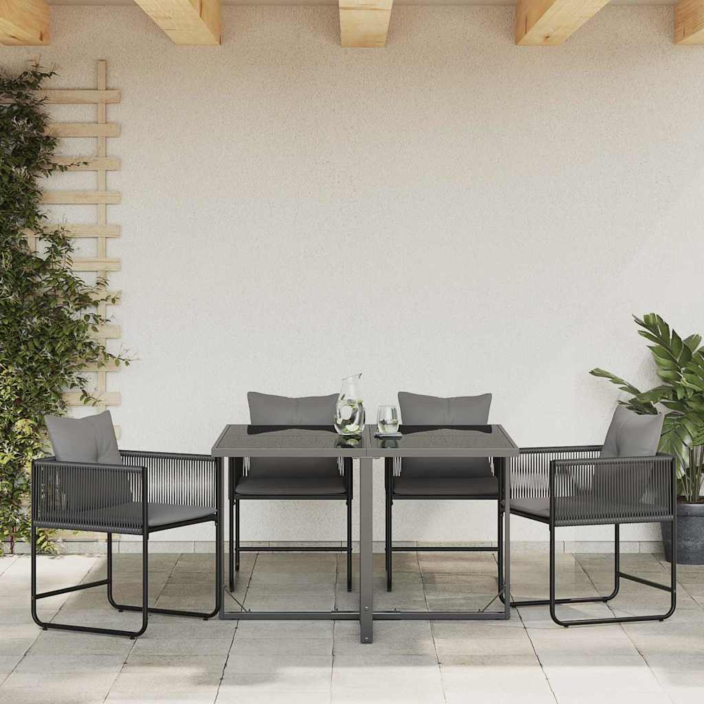vidaXL Stuhl mit Kissen 4 pcs Schwarz und Anthrazit PE-Rattan