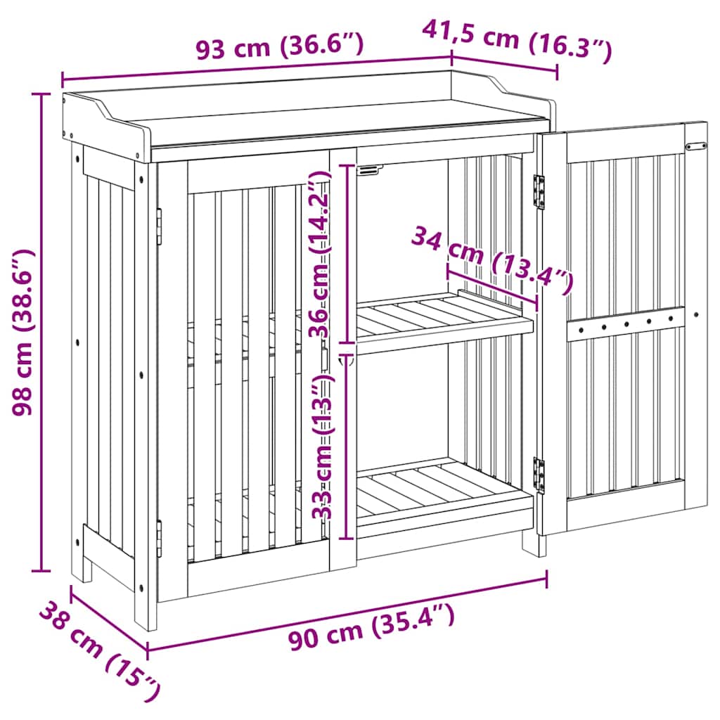 vidaXL Garten-Schrank Natur 93 x 41,5 x 98 cm Massivholz Akazie