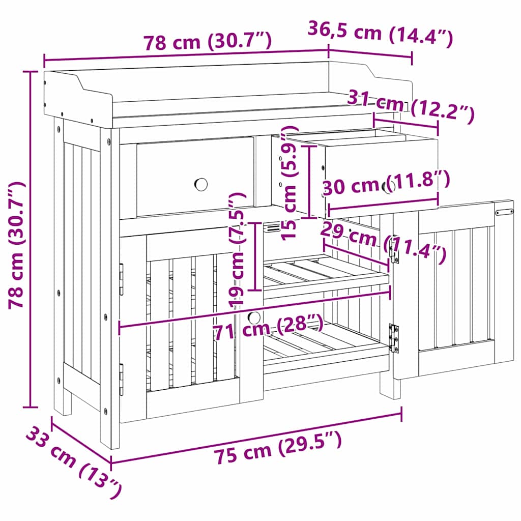 vidaXL Garten-Schrank Natur 78 x 36,5 x 78 cm Massivholz Akazie