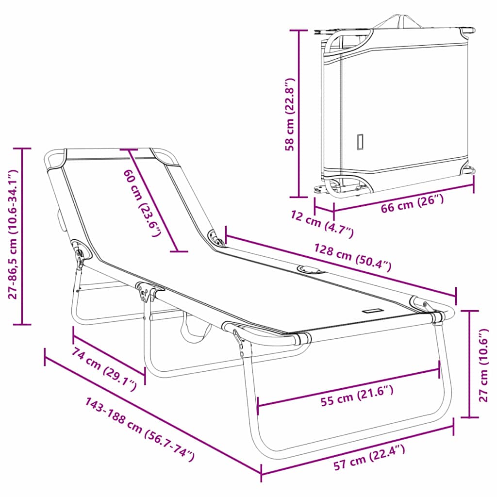 Klappbare Sonnenliege Blau 188 x 57 x 86,5 cm Polyester