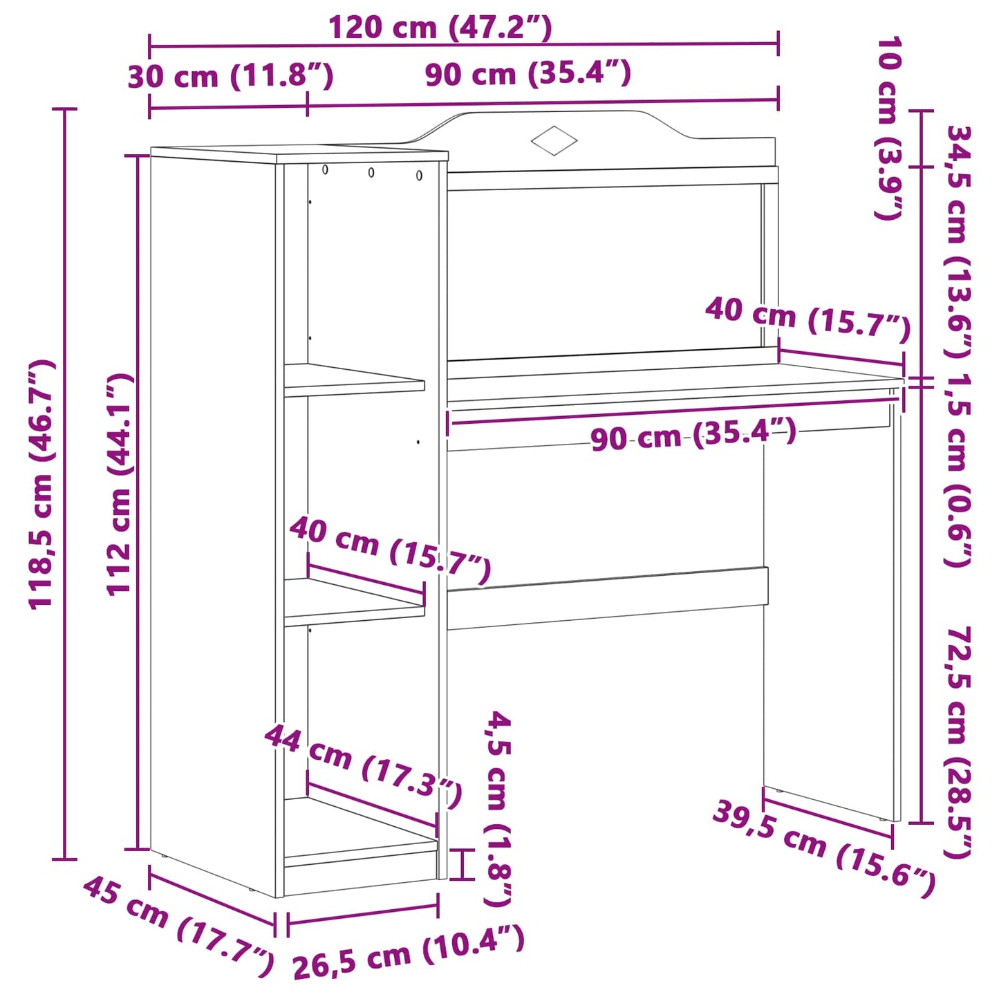vidaXL Schreibtisch mit offener Ablage und Kreidetafel mit Regal ROROS