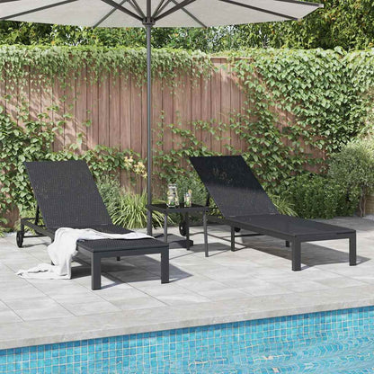 Sonnenliege 2-Person 3 pcs Schwarz Poly-Rattan