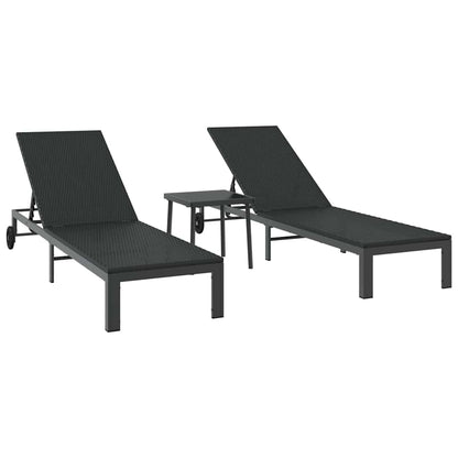 Sonnenliege 2-Person 3 pcs Schwarz Poly-Rattan