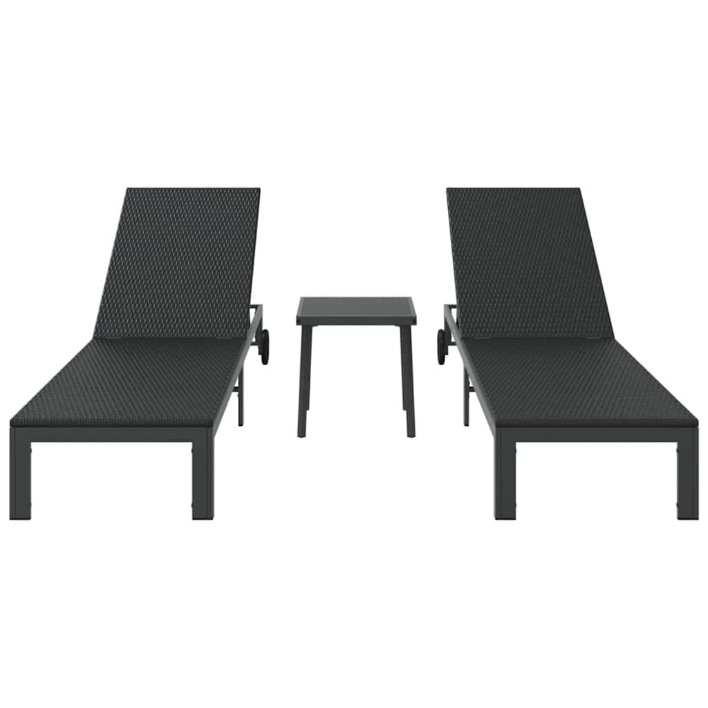 Sonnenliege 2-Person 3 pcs Schwarz Poly-Rattan