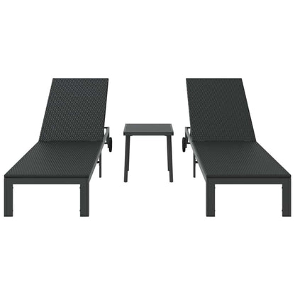 Sonnenliege 2-Person 3 pcs Schwarz Poly-Rattan