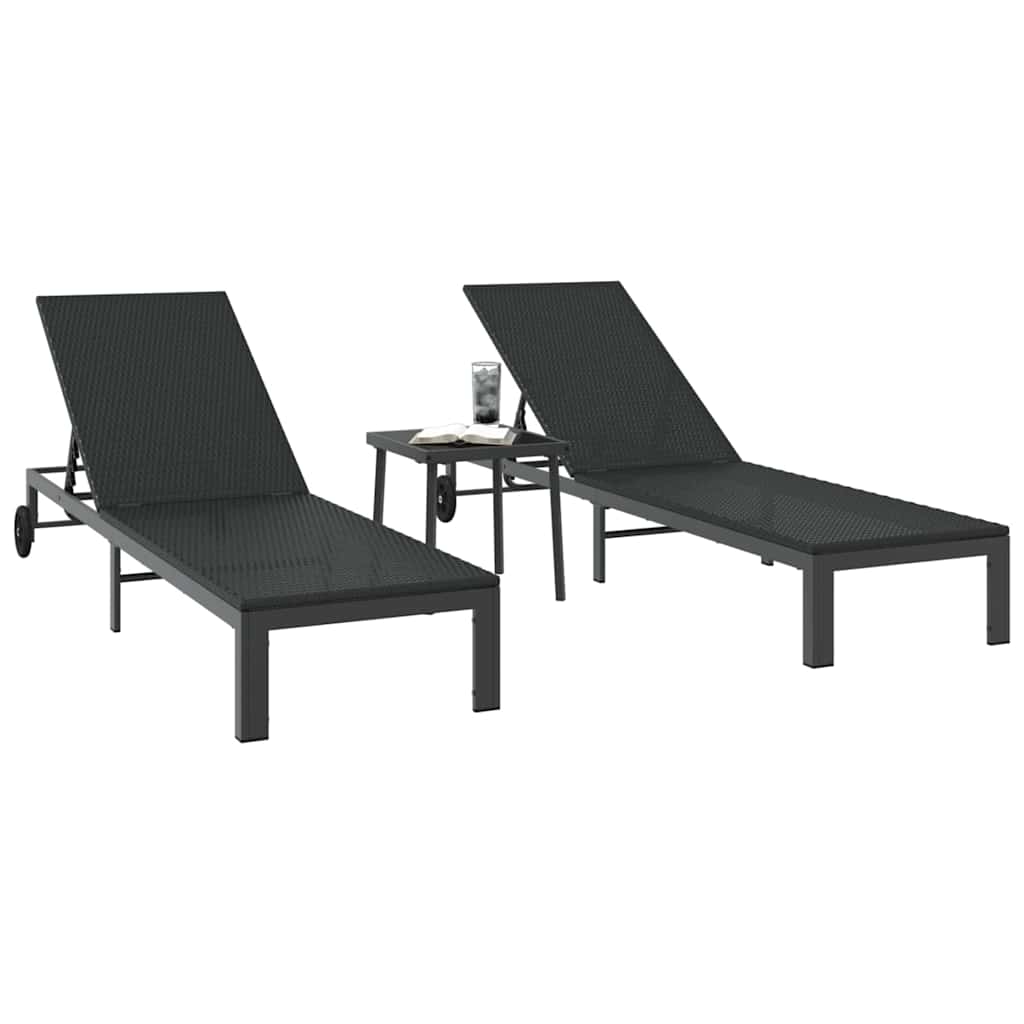 Sonnenliege 2-Person 3 pcs Schwarz Poly-Rattan