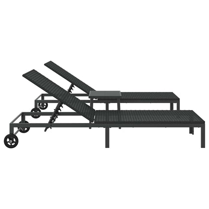 Sonnenliege 2-Person 3 pcs Schwarz Poly-Rattan