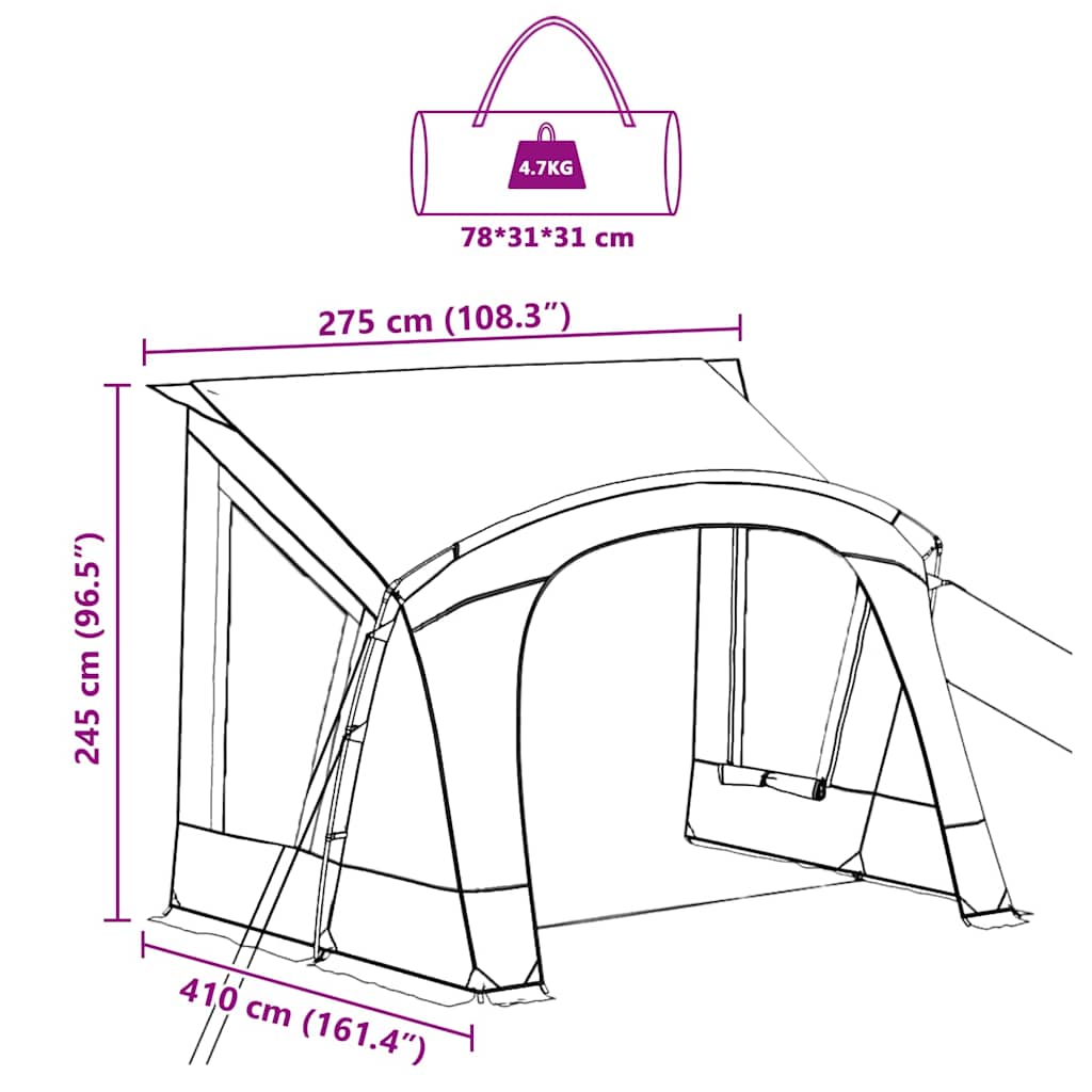 vidaXL Caravan Zelt mit Dach mit Speicher Blau 410 x 275 x 245 cm