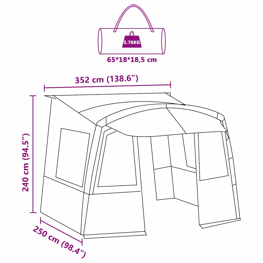 vidaXL Heckzelte für Wohnwagen Rechtwinklig Grün 352 x 250 x 240 cm
