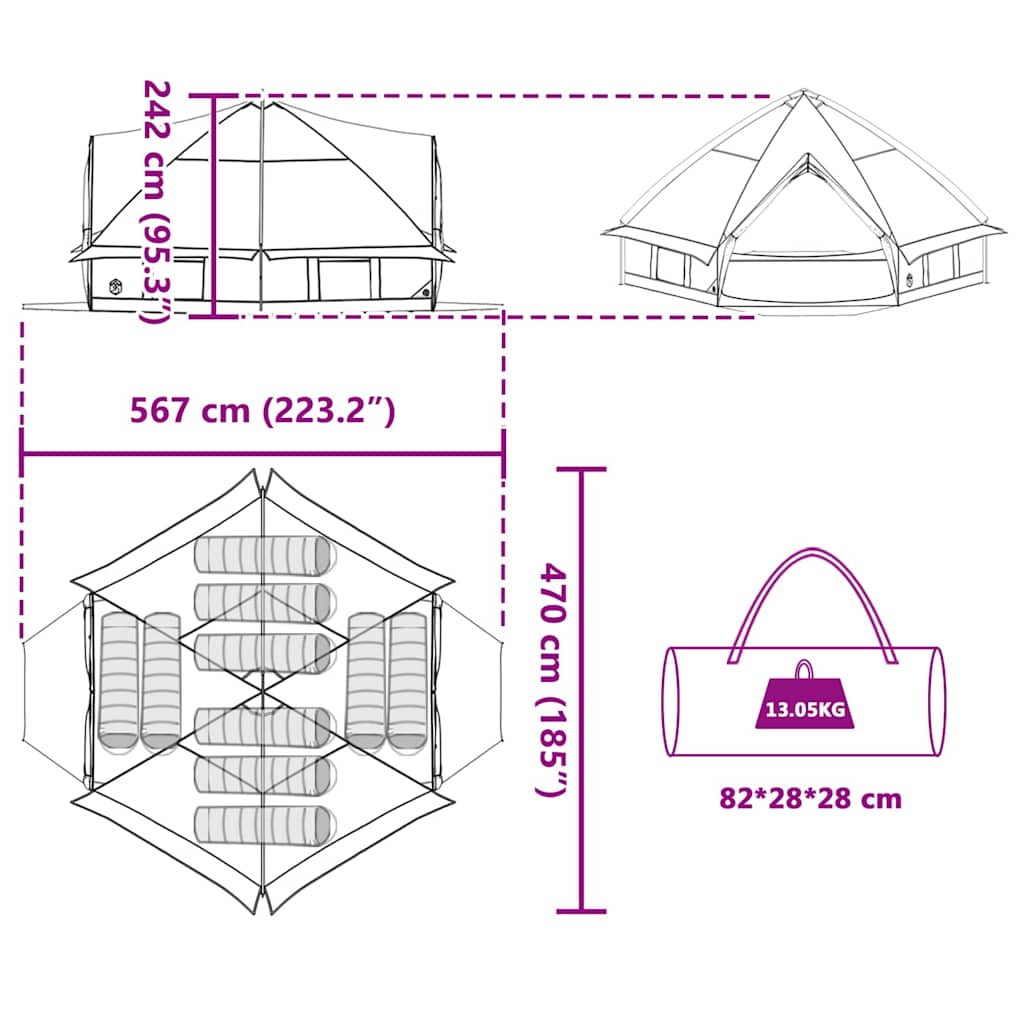 vidaXL Teepee Zelt mit Dach Grau und Orange 490 x 410 x 210 cm