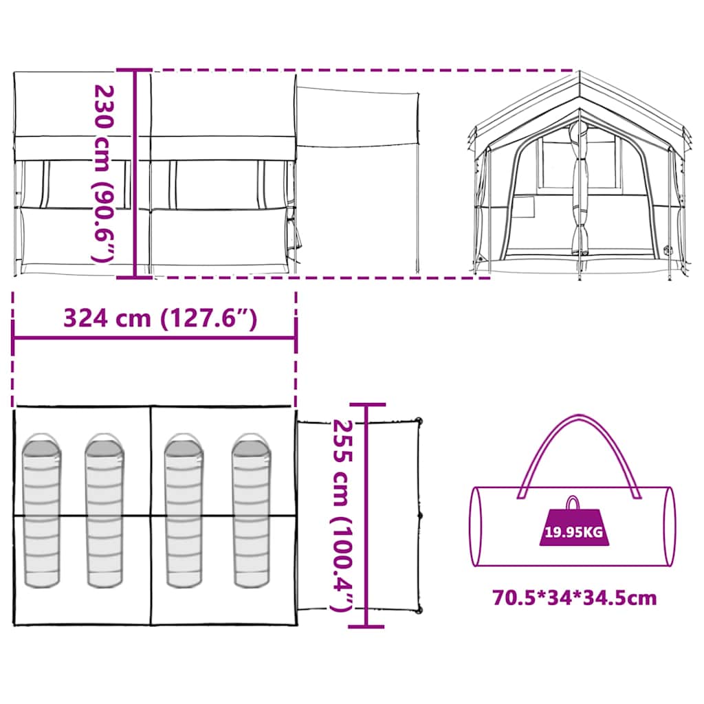 Familienzelt für 4 Personen Grau und Orange 324 x 255 x 230 cm