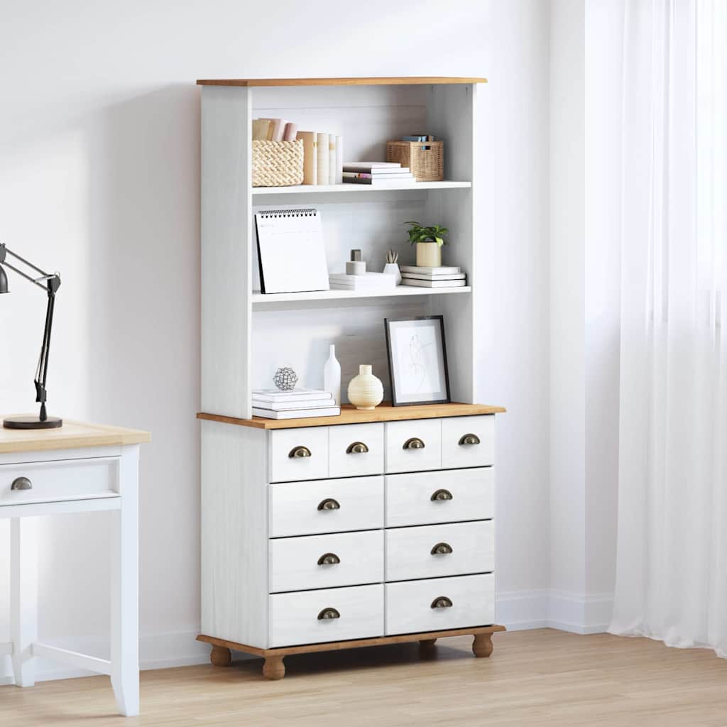 vidaXL Hutch ASKIM Weiß 91 x 40 x 184 cm Massives Kiefernholz