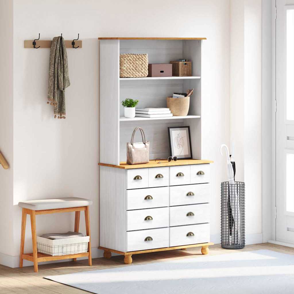 vidaXL Hutch ASKIM Weiß 91 x 40 x 184 cm Massives Kiefernholz