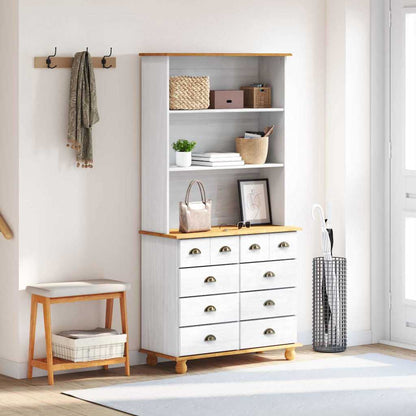 vidaXL Hutch ASKIM Weiß 91 x 40 x 184 cm Massives Kiefernholz