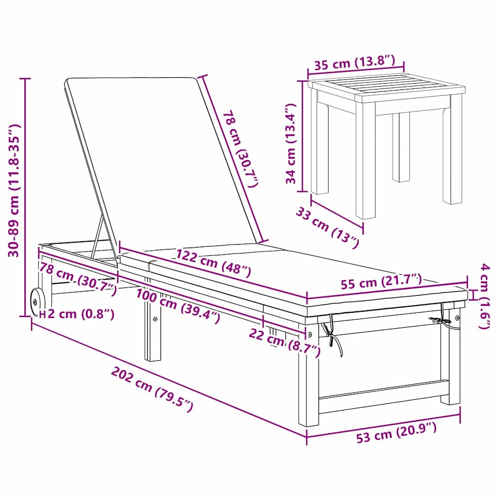 Sonnenliege 3 pcs Braun Massivholz Akazie