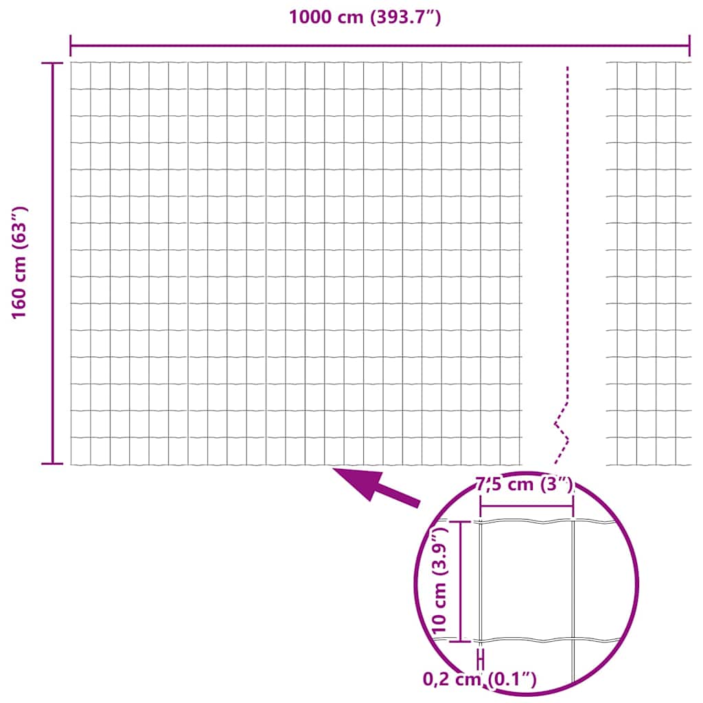 vidaXL Eurozaun 1,6 x 10 m PVC-beschichtetes Eisen