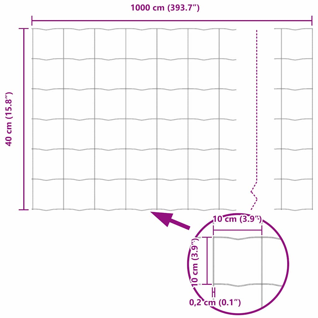 Eurozaun 0,6 x 10 m PVC-beschichtetes Eisen