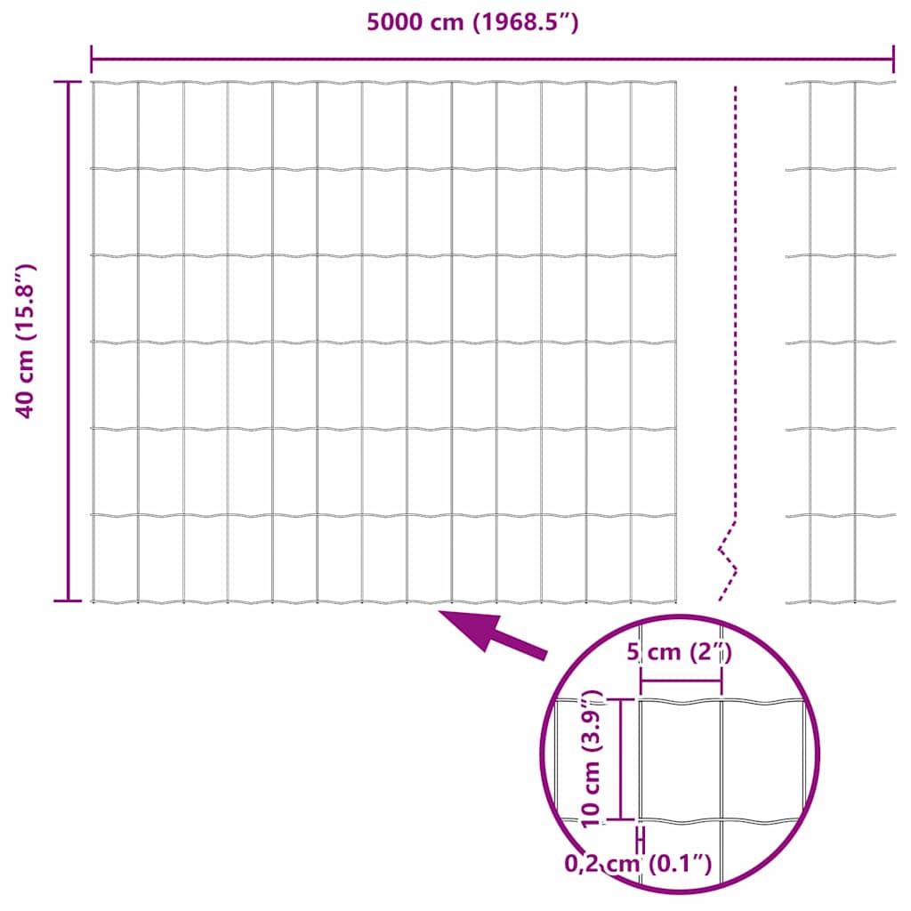 vidaXL Eurozaun 0,4 x 50 m PVC-beschichtetes Eisen