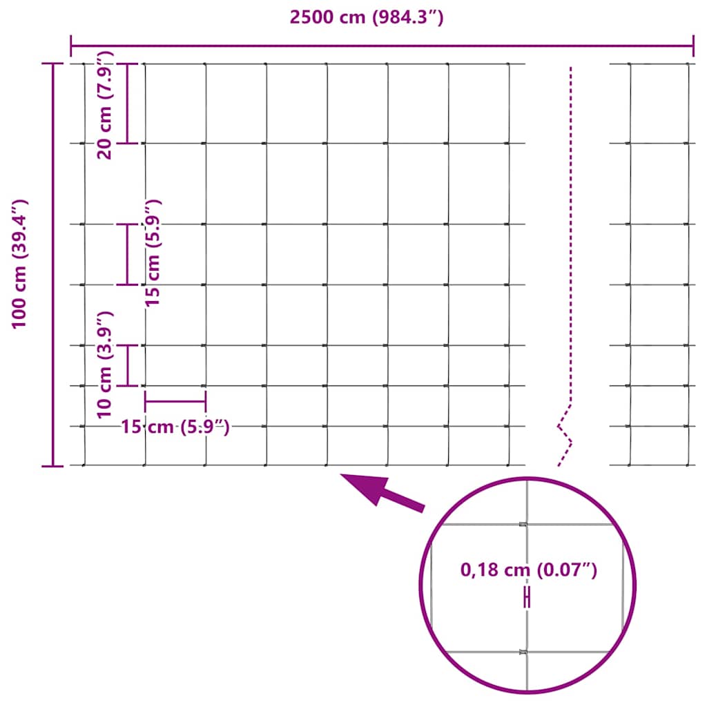 Feldzaun Silber 25 x 1 m Verzinkter Stahl