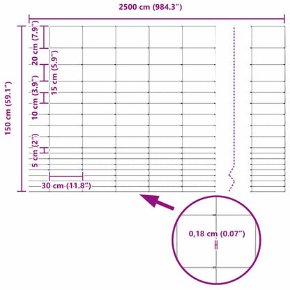 vidaXL Feldzaun Silber 25 x 1,5 m Verzinkter Stahl