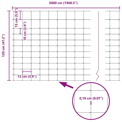 vidaXL Feldzaun Silber 50 x 1,2 m Verzinkter Stahl