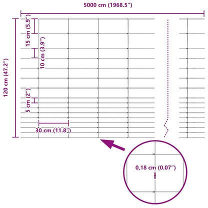 vidaXL Feldzaun Silber 50 x 1,2 m Verzinkter Stahl
