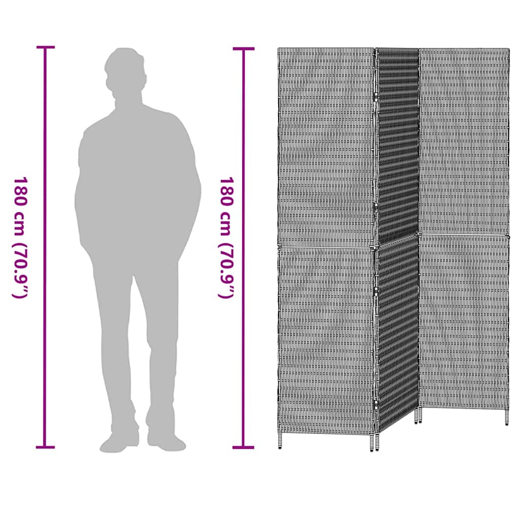 Raumteiler Schwarz 146 x 180 cm Poly-Rattan