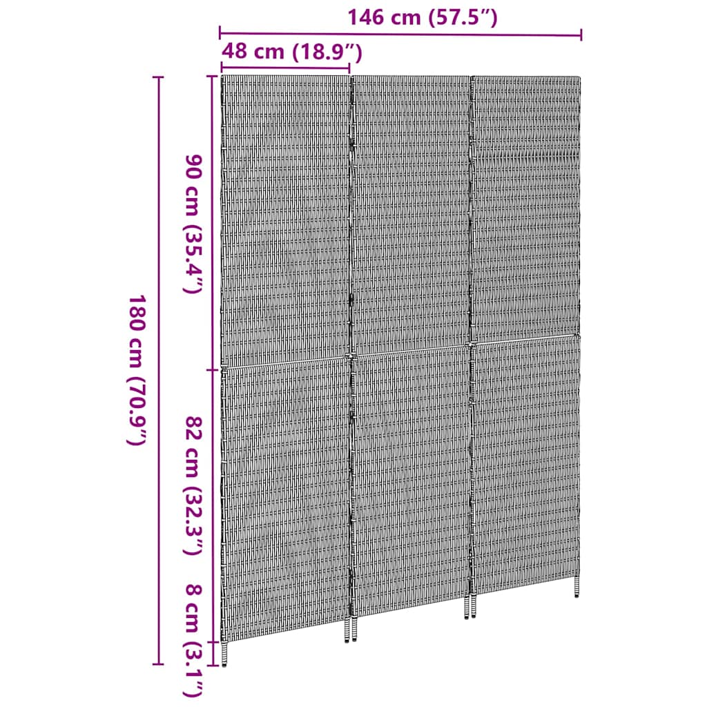 Raumteiler Schwarz 146 x 180 cm Poly-Rattan