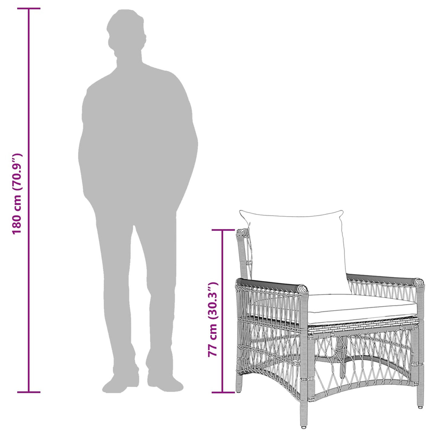 Gartenstuhl mit Kissen Grau 73 x 61 x 77 cm Poly-Rattan