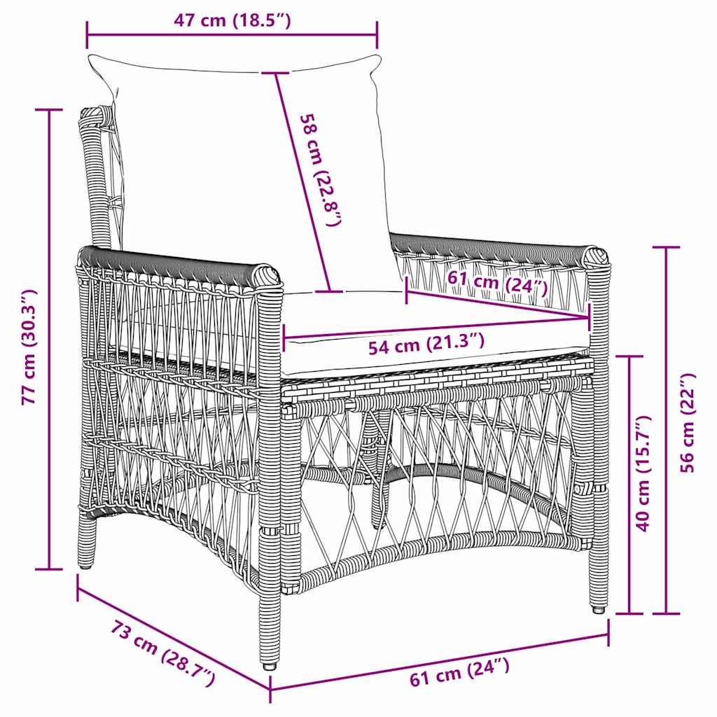 vidaXL Gartenstuhl mit Kissen Braun 73 x 61 x 77 cm Poly-Rattan