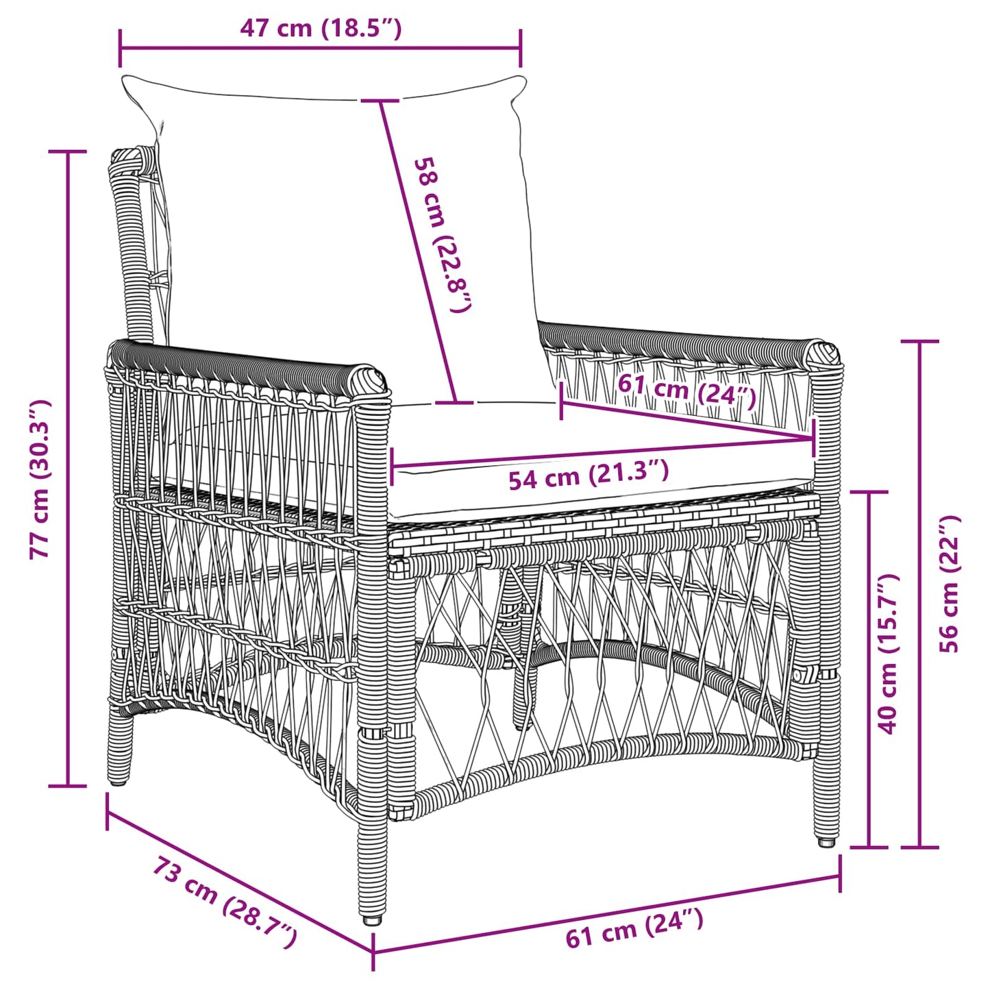 Gartenstuhl mit Kissen Grau 73 x 61 x 77 cm Poly-Rattan