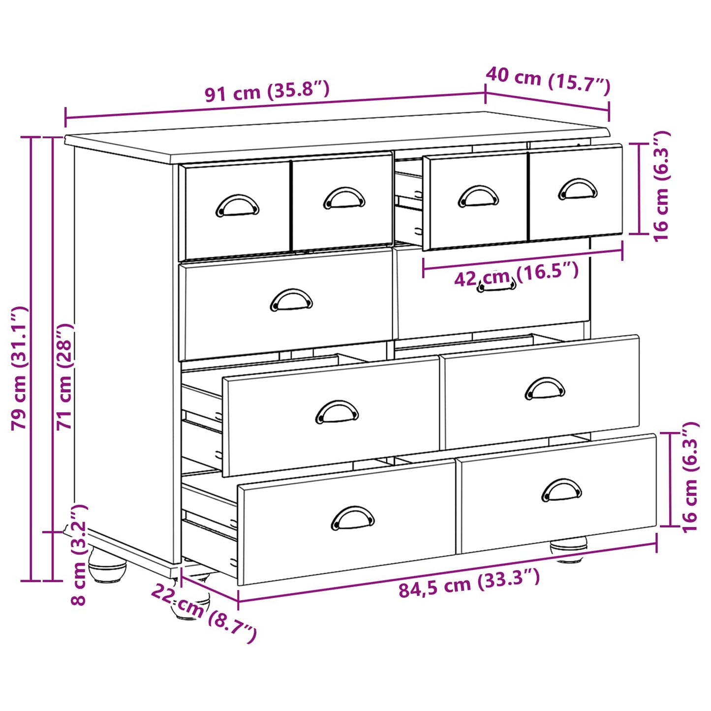 Schubladenkommode mit Schubladen ASKIM Weiß 91 x 40 x 79 cm