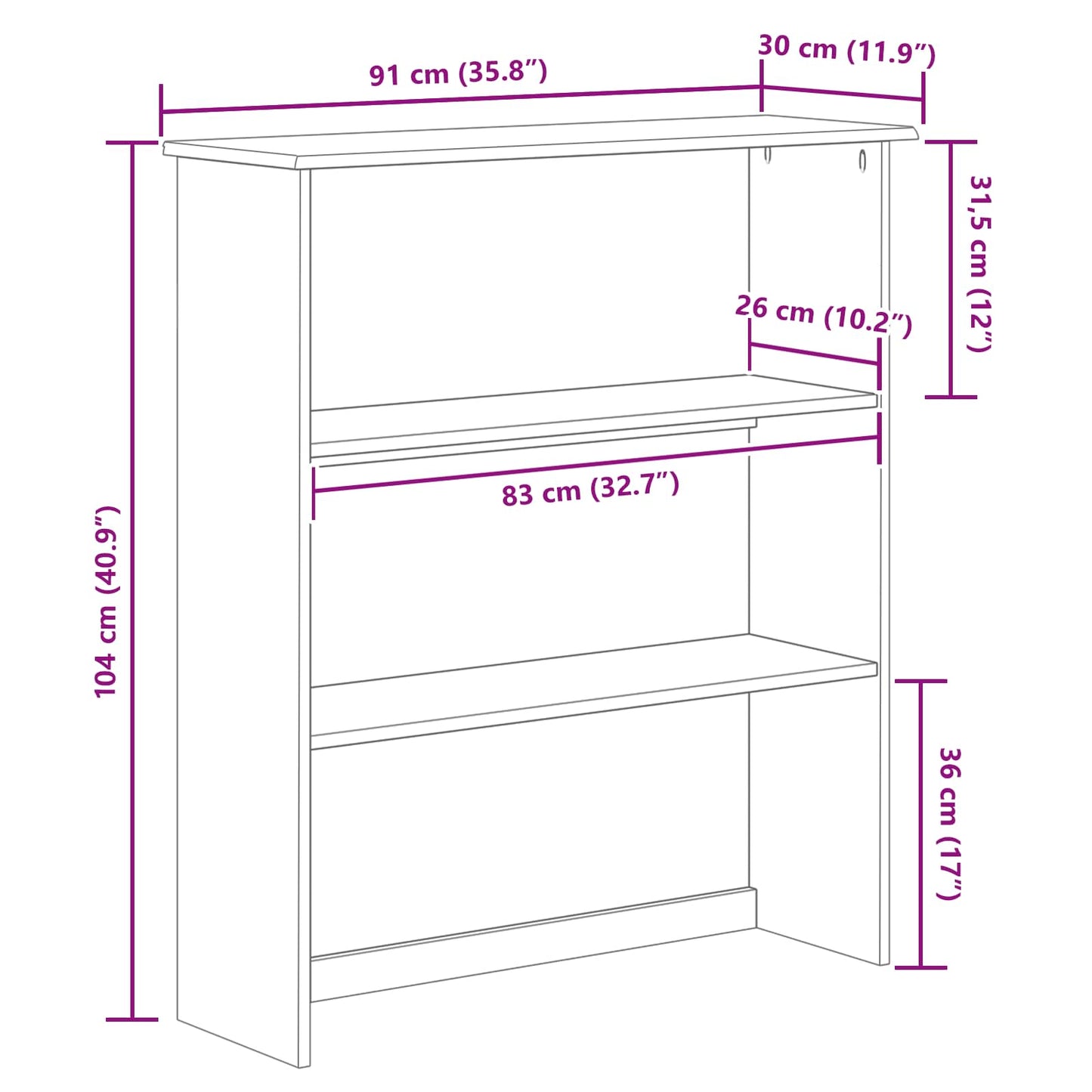 Hutch ASKIM 91 x 30 x 104 cm Massives Kiefernholz