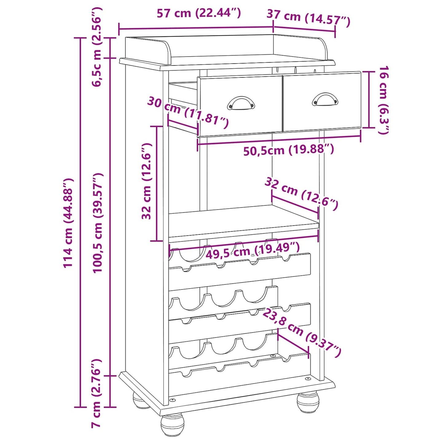 Weinschrank ASKIM Weiß mit Honigoberfläche 57 x 37 x 114 cm