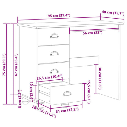 vidaXL Schreibtisch ASKIM Braun 95 x 40 x 75 cm Massives Kiefernholz