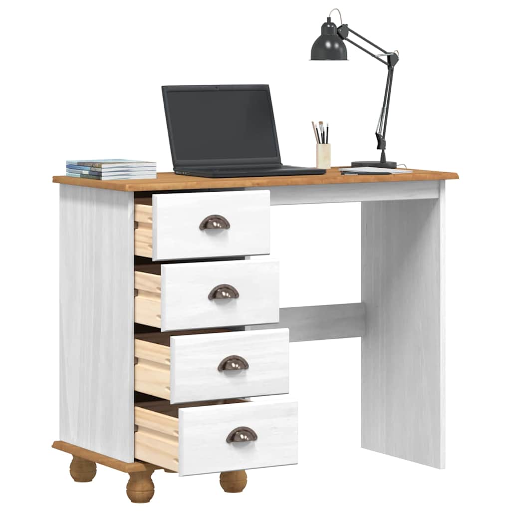 vidaXL Schreibtisch ASKIM Weiß 95 x 40 x 75 cm Massives Kiefernholz