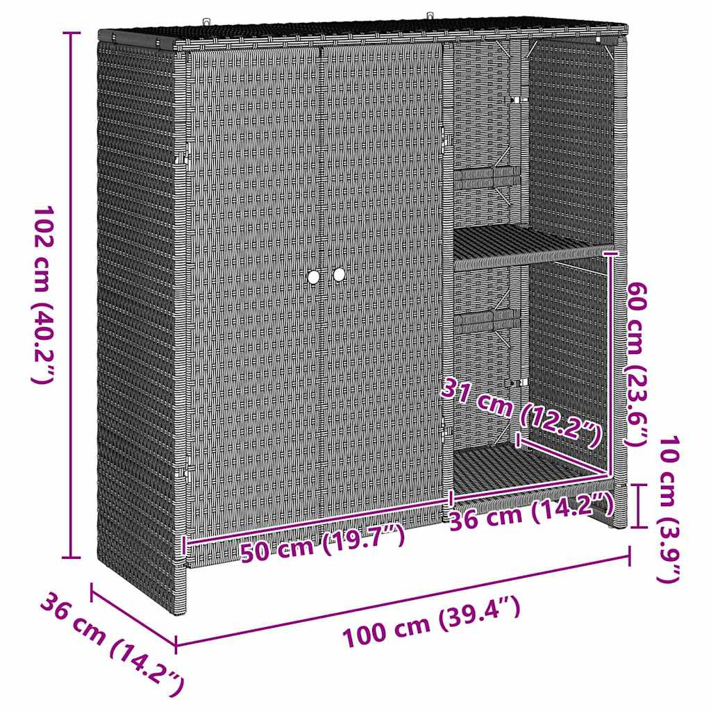 vidaXL Aufbewahrungsschrank mit Tür Hellgrau 100 x 36 x 102 cm Rattan